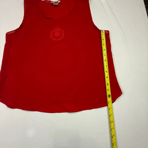 Diamond's U.S.A. Red Sleeveless Crest Embroidered Sheer Top Size Medium - Image 5