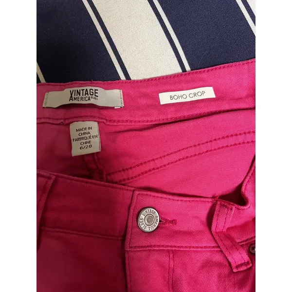 Vintage America Blues Boho Crop Hot Pink Jeans Size 6/28 Magenta Cuffed‎ Denim - Image 9