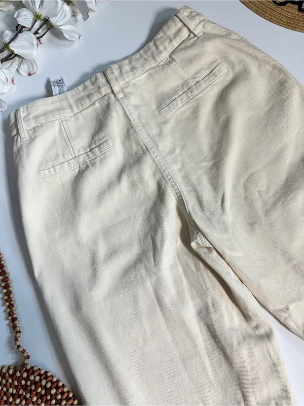 Zara Blogger Favorite Ecru Wide Leg Cargo Jeans Pants Size M - Image 11