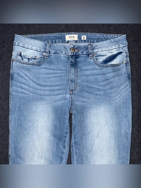 MISS ME Denim Crop Flare Jeans Light Wash Raw Hem Womens 32 x 26 Stretch M2190FL - Image 4