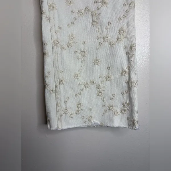 J.Crew‎ Billie Demi Boot Crop Jeans 28 White Embroidered Floral Raw Hem Cotton - Image 8