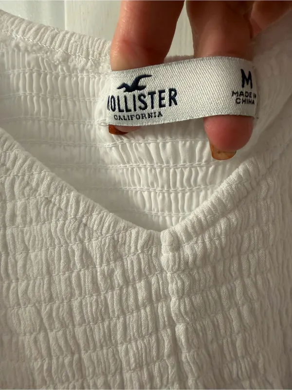 Hollister White Peasant Smocked V-Neck Babydoll Top - Image 2