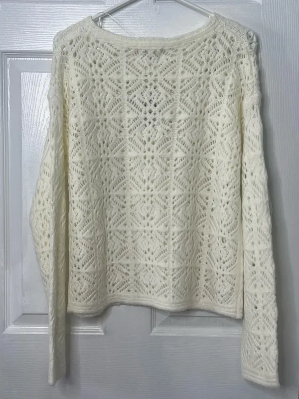 Universal Threads Ivory Crochet Knit Sweater Boho Cottagecore Soft Girl Top Sz M - Image 3