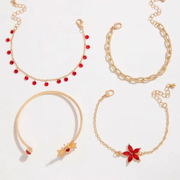 Set 4pcs Adjustable Bracelets Chain Crystal Red Sun Flower Boutique - Image 4