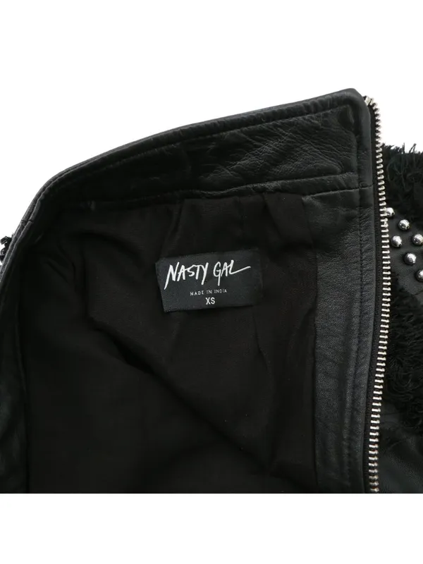 Nasty Gal Easy Rider Black Leather Embellished Fringe Mini Skirt XS - Image 6