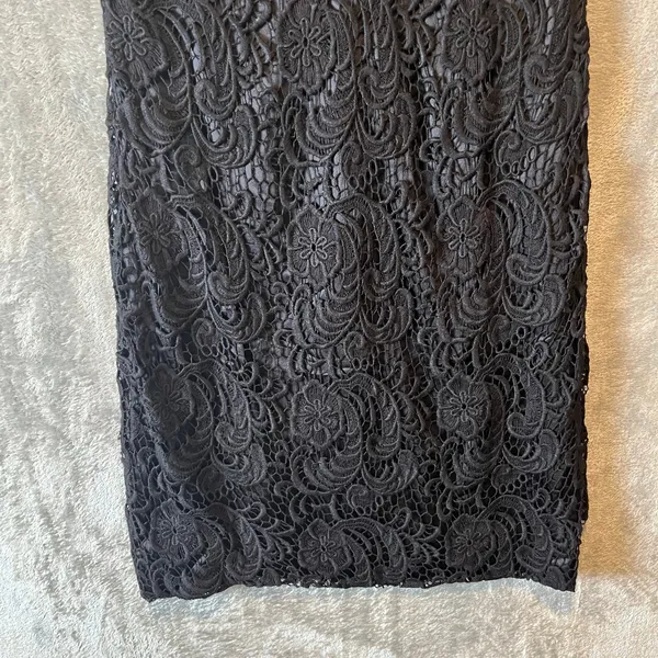 THEIA Lace Sz‎ 10 Floral Silk Blend Knee Length Dress Black Women's - Image 3