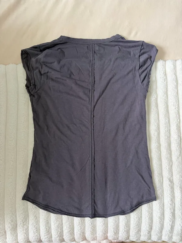 Free People V-Neck Short Sleeve Top — Blue Gray - Image 5