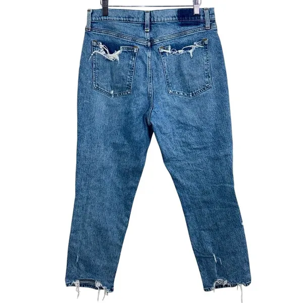 Abercrombie & Fitch High Rise Mom Jean Blue Denim Distressed Jeans Size 30 10 R - Image 2