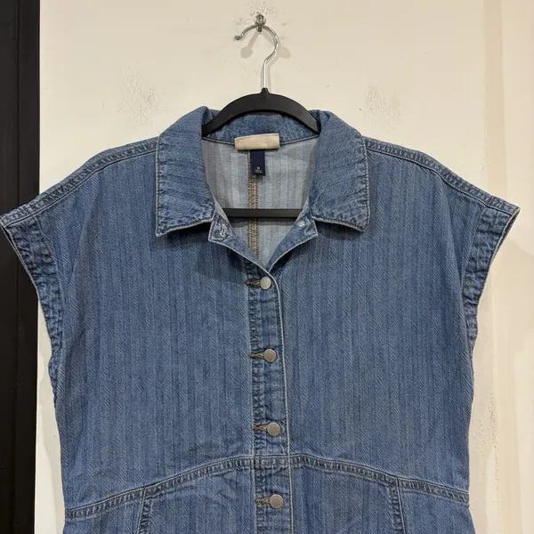 Universal Thread Button Front Striped Sleeveless Denim Dress Medium Pockets - Image 2