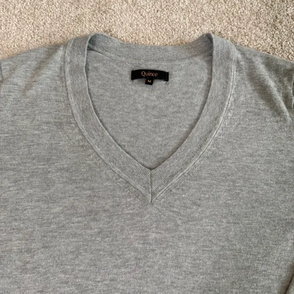 Quince Womens Organic Cotton Cashmere V-Neck Sweater M Grey SHWDC01 Ribbed Trim - Image 6