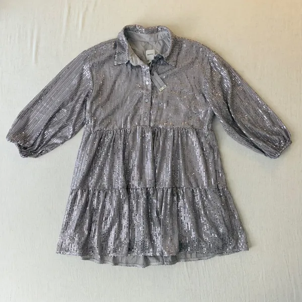 Maeve Bettina Sequined Tiered Shirtdress Medium Petite Dusty Purple Mini NWT - Image 9