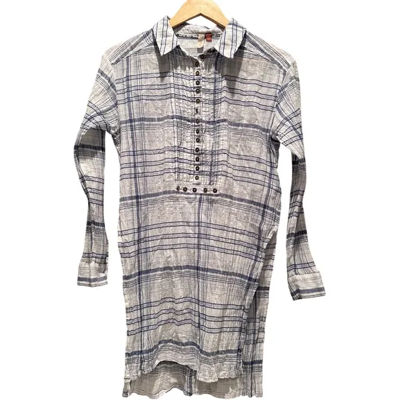 Anthropologie Pilcro Blue White Plaid Cotton Lightweight Tunic Top‎ XS - Image 3