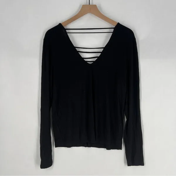 Good Luck‎ Gem Black Strappy Long Sleeve V-Neck Blouse NWT Size L - Image 9