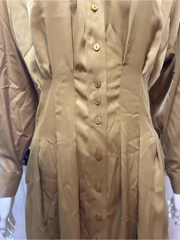 Exquise by Anthropologie Tobie Olive Green Button-Front Long-Sleeve Dress XS A - Image 7