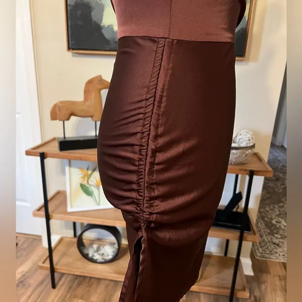 Lioness Original Sin Satin Mini Dress Garnet One Shoulder Ruched Party XS - Image 7