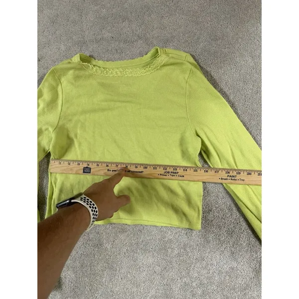 2 American Eagle Green/ Yellow Long Sleeve‎ Tops Waffle Lace Collar Medium - Image 4