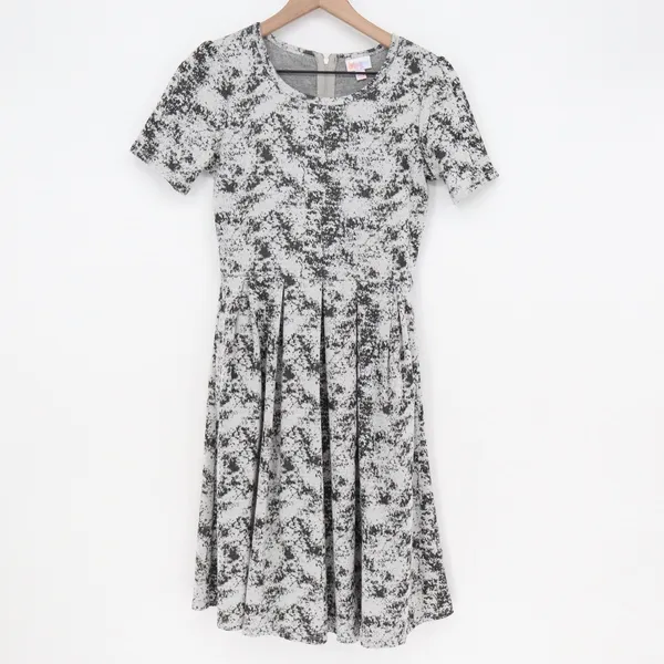 LuLaRoe Dress Womens S Amelia Gray Black White Abstract Splatter Print Excellent - Image 2