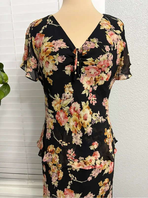 Spenser Jeremy Silk V-Neck Floral Maxi Dress Size 10 - Image 2