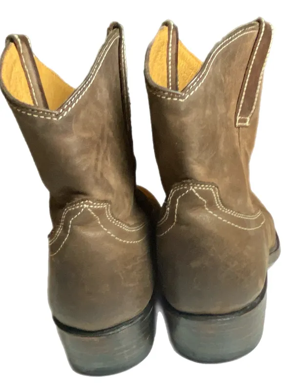 miz mooz carlitos Brown Leather Western Ankle Boots Embroidered Toe worn look 6 - Image 15