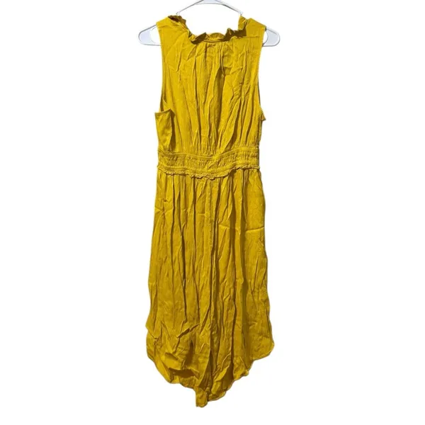 Maeve Anthropologie Women Size Large Livia Gold Ruffle Smock Pleat‎ Midi Dress - Image 2