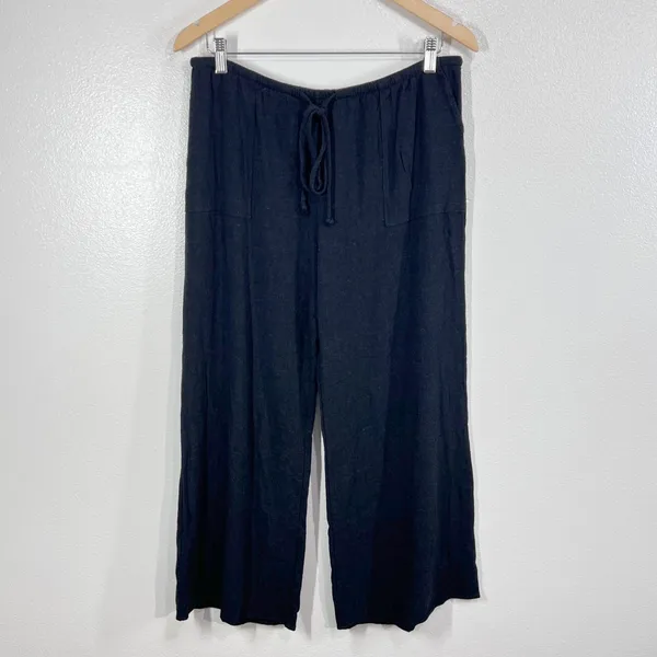 Carly Jean Los Angeles‎ Black Wide Leg Drawstring Lounge Pants Medium USA Made - Image 2