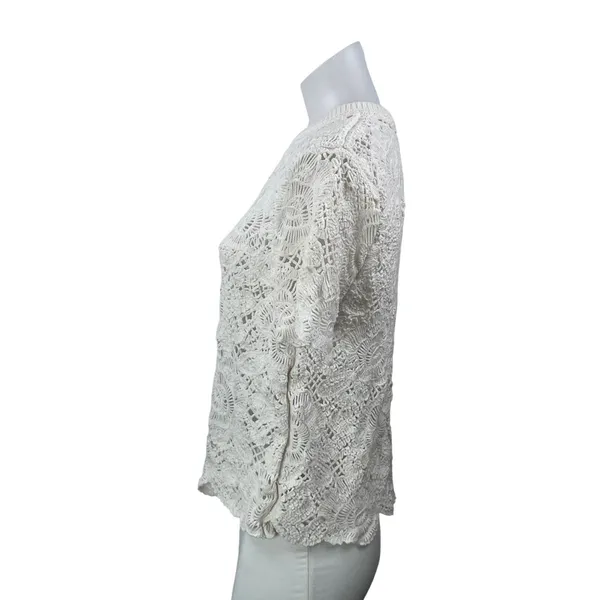 Abercrombie & Fitch White Short Sleeve Floral Lace Crochet Knit Blouse Top S - Image 2