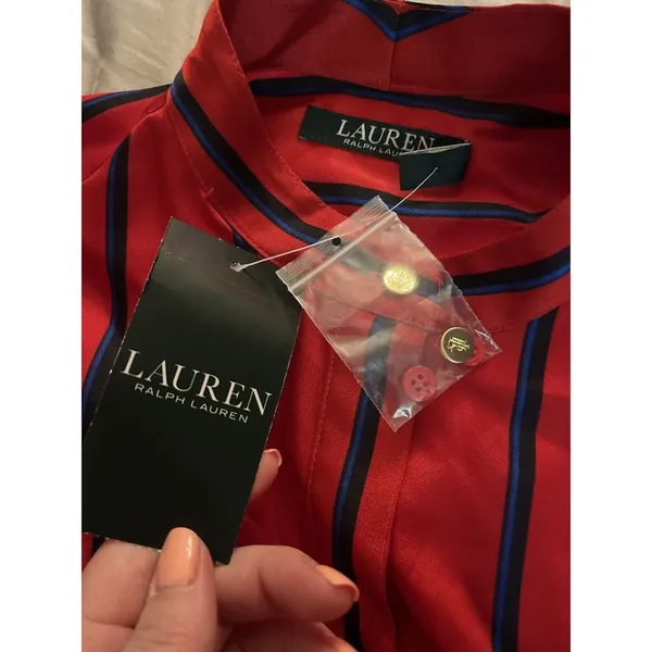 Lauren Ralph Lauren Red Button up Long Sleeve Blouse Blue White Stripes NWT - Image 10