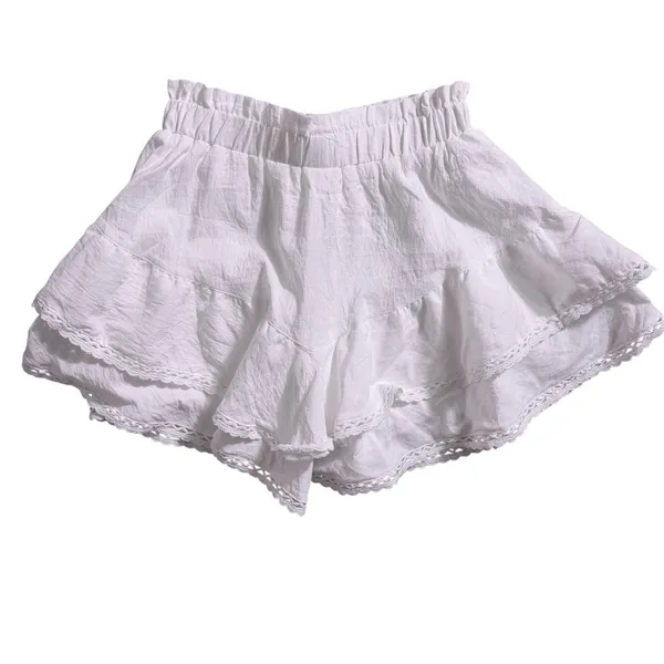 NWT White Flowy Shorts Women Boho Ruffle Tiered Skort Crochet Lace Mini XS - Image 5