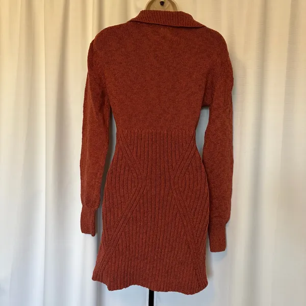 Free People Mont Blanc Mini Sweater Dress Red Jasper Auburn Sz M Cable Knit Zip - Image 5