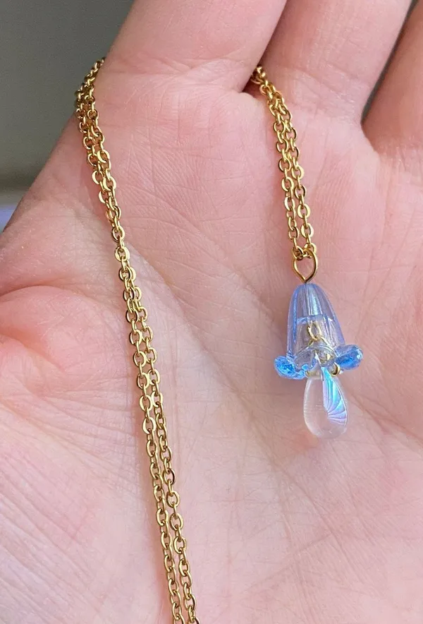 Handmade quality Czech glass bead & German acrylic flower bead cute fairy cottage style necklace💐🩵 - Image 3