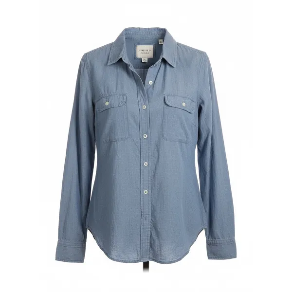 Forever 21 Women's Denim Shirt Long Sleeve Button Down Blue Chambray Size S - Image 7