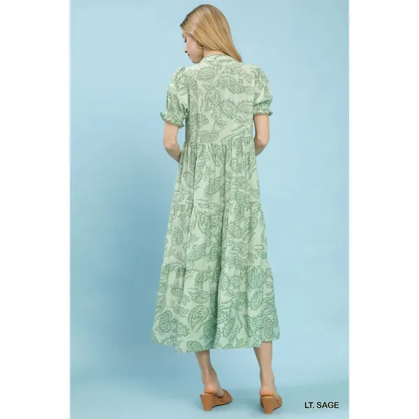 Umgee Paisley Print Tiered Midi Dress - Sage - Medium - Image 4