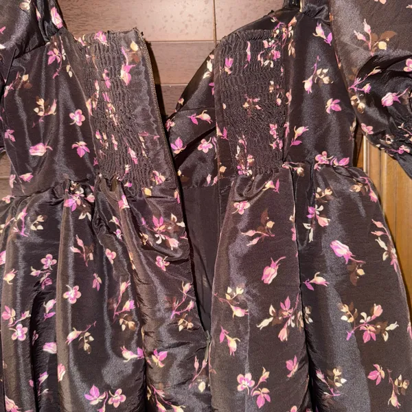 NWT $158 Anthropologie x Maeve Black Floral Puff-Sleeve Mini Dress w/ Pockets XS - Image 10