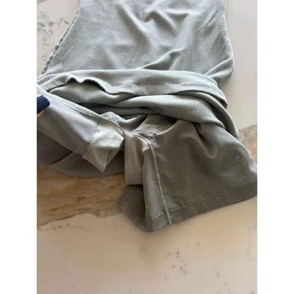 SHAPER Sage Green Ribbed Bodycon Mini‎ Dress Built-In Shorts Size Medium - Image 5