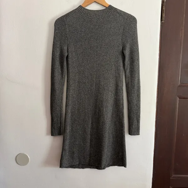 MADEWELL | Mock Neck Rib Knit Gray and Gold Lurex Sweater Dress| Small - Image 6