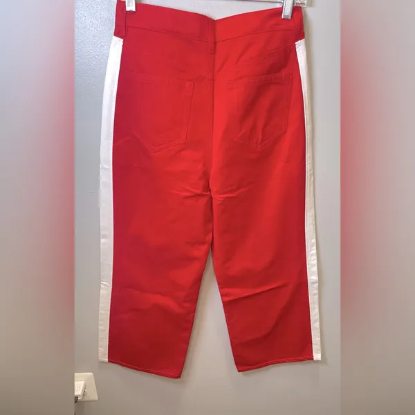 BLDWN Wide Leg Pants Cotton Cropped High Waist Red White Colorblack‎ Size 25 - Image 4