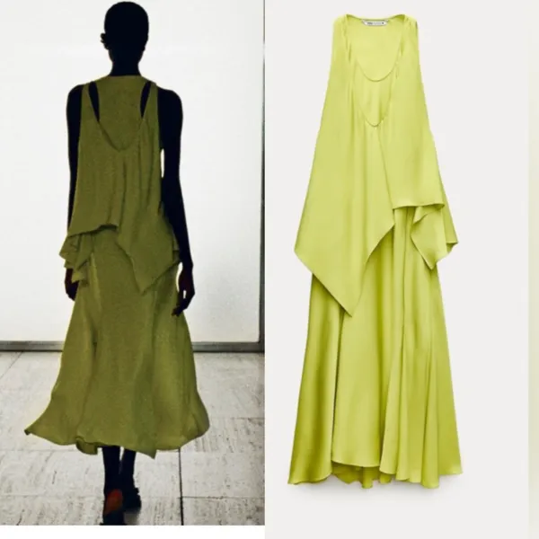 NWT Zara Lime Green Asymmetrical Midi Dress Bloggers Faves - Image 2