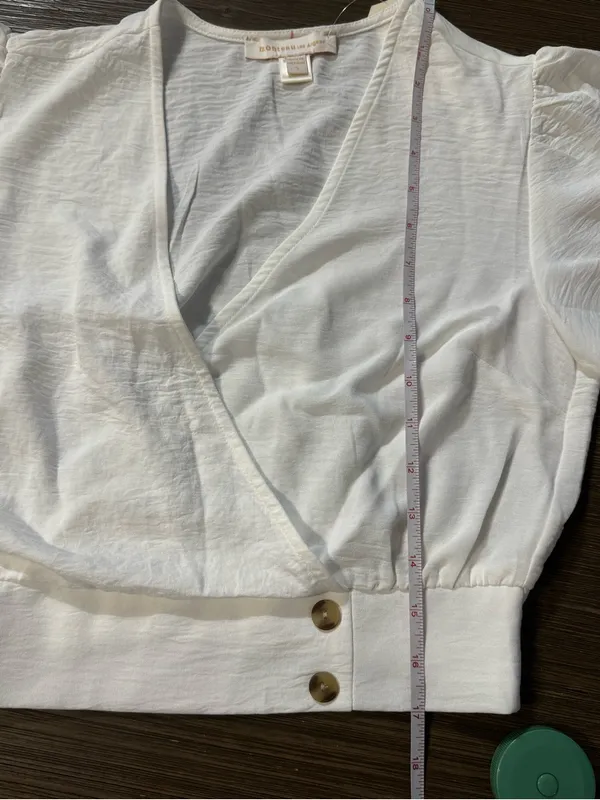 Monteau White Wrap Crop Top with Gold Buttons - Image 8