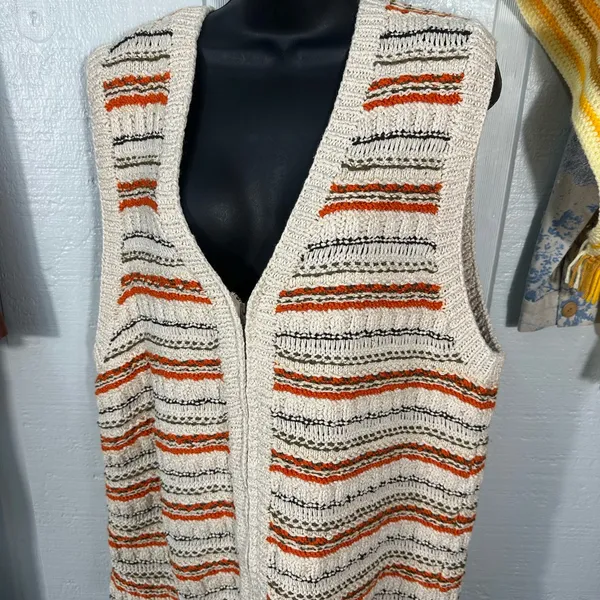 Jones New York Vintage Beige Striped Zip Front Sweater Vest Size 1X EUC - Image 3