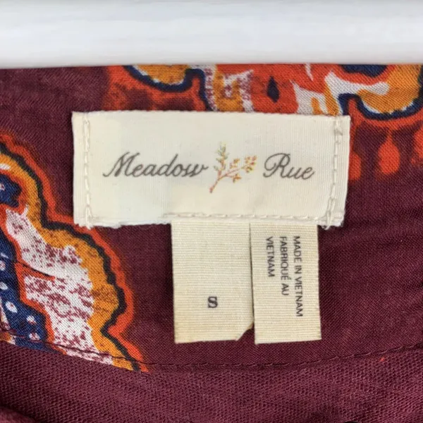 Meadow Rue Size S Top Mixed Media Medallion Print Burgundy Boho Anthropologie - Image 3