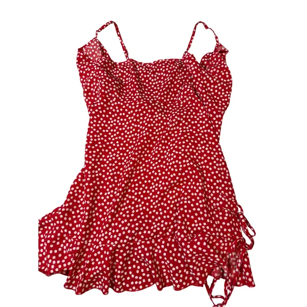 H&M Size Medium Red White Floral Wrap Mini Dress Lightweight Adjustable‎ Spring - Image 8
