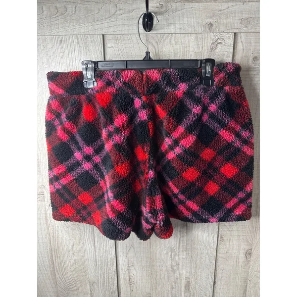 Maurices Womens Red & Black Plaid Sherpa Top & Shorts Set Large Cozy Winter Wear - Image 7