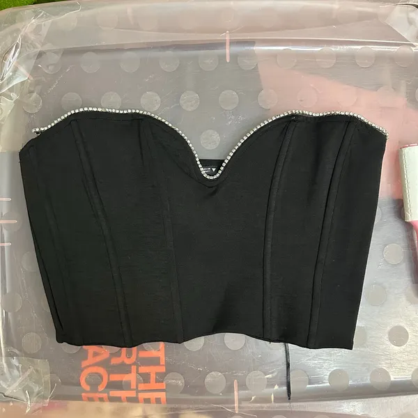 ZARA Black Embellished Bustier Corset Crop Top Bloggers Favorite Size Large‎ - Image 11