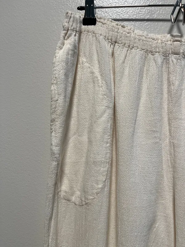 OH MY GAUZE! Cream Elastic Waist Cropped Pants, 100% Cotton, Size 2 (L/XL) - Image 3