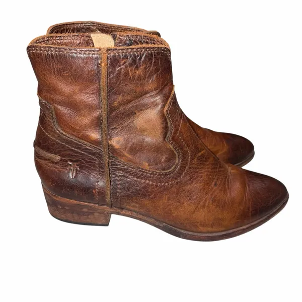 Frye Distressed Brown Leather Ray Seam Western Short Boots 5.5 - Image 4