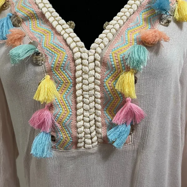 Soft Surroundings Women's Clementine Tunic Top Beige Fringe Boho Size M - Image 4