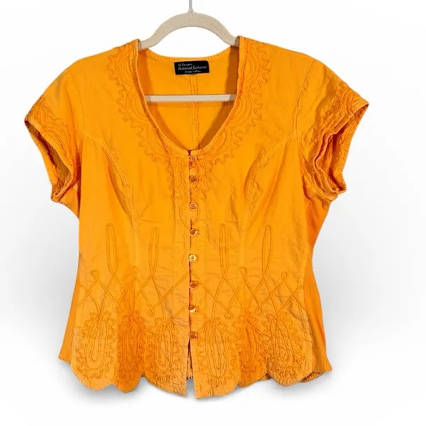 G Designs Orange Embroidered Boho Blouse Womens M Peasant Fairycore Renaissance - Image 2