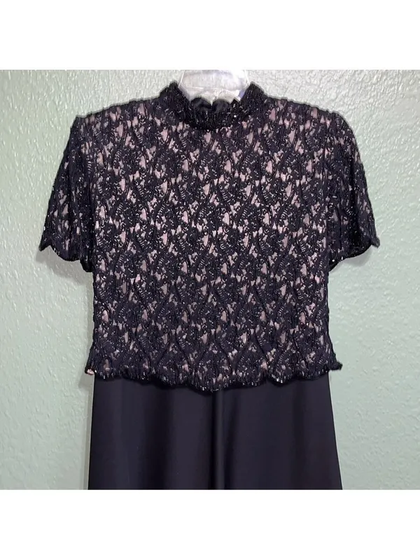 Vintage Elegant Black Lace Top and Skirt Set Two Piece Dress semi Formal - Image 3