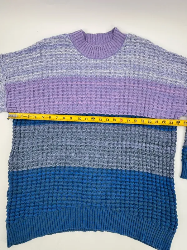 BDG Lavender and Blue Colorblock Waffle Crewneck Sweater - Image 4