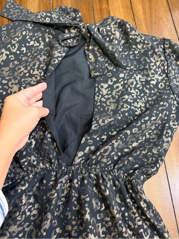 Cupcakes and Cashmere Metallic Leopard Dress XS Open Back Bow Tie Party - Image 8